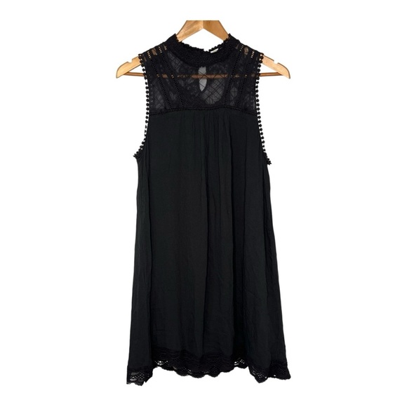 Altar’d State Black Crochet Lace Sheer Neckline Sleeveless Mini Dress. Medium. - Picture 12 of 12